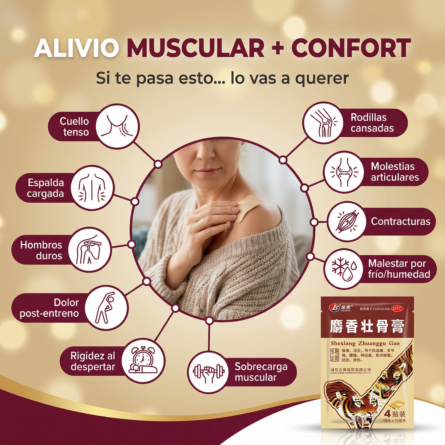 Tigre Dorado – Parches para Alivio Muscular y Articular ✅