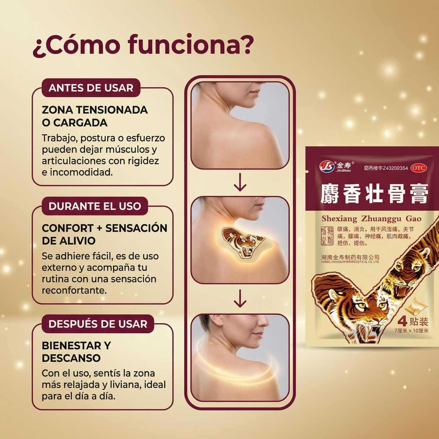 Tigre Dorado – Parches para Alivio Muscular y Articular ✅
