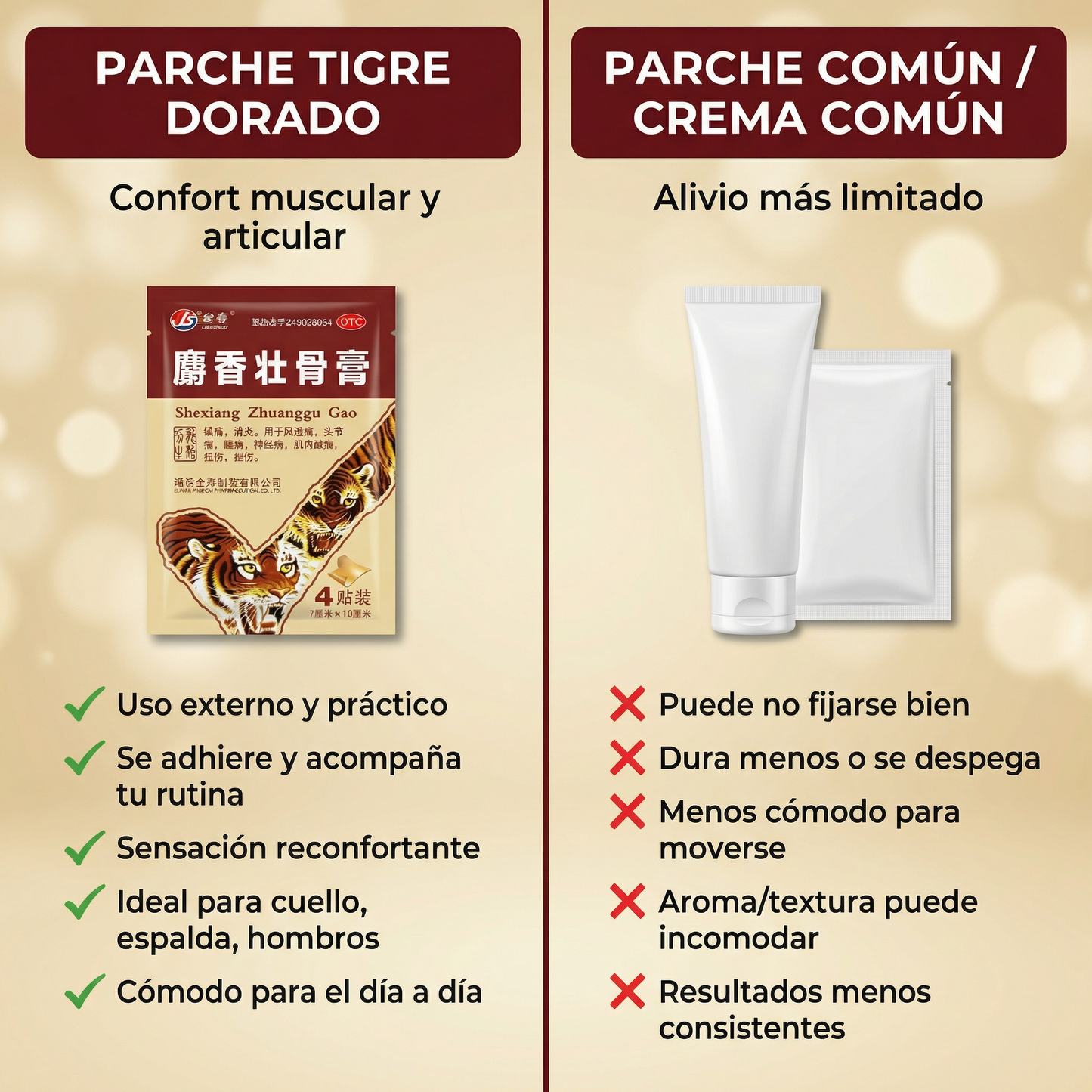 Tigre Dorado – Parches para Alivio Muscular y Articular ✅